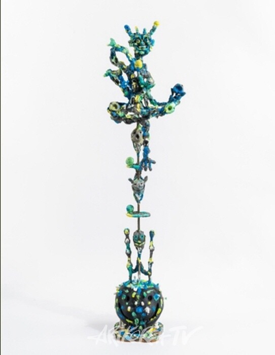 곽인탄 Kwak Intan, 한량 1, 2023, 레진, PLA, 석고, 철, 나무, 155×38×31 cm