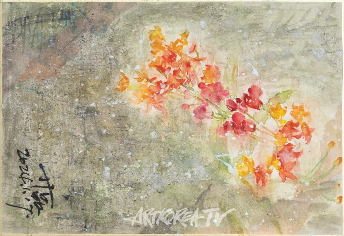 류사오레이, 雨中摇皂的马利筋 (빗물에 흘들리는 말리꽃대), 35x24cm, 시키시에 채묵, 2024