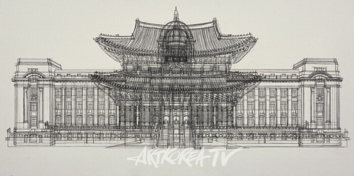 이여운, 기념비_경복궁, 81x162cm, 캔버스천에 수묵, 2017