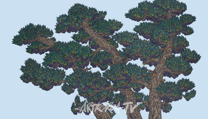 Hidden Place-Three Tree  85x148cm 종이에 혼합재료 2024