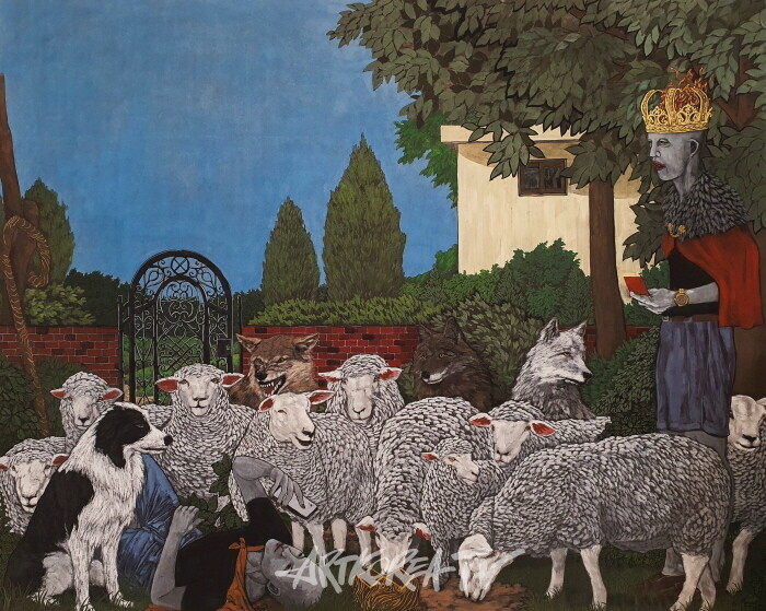 김기태, 양치기의권리, 장지 위 수묵수채. 162.2x130.3 cm. 2023