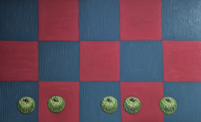 박승순 작가- 화가의 사과, 162.0*97 ,캔버스,아크릴물감, 혼합재료, 2024