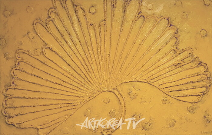 BUYONG HWANG Resurrection cm 80 x 122, jute string, acryl coins, modelling ~