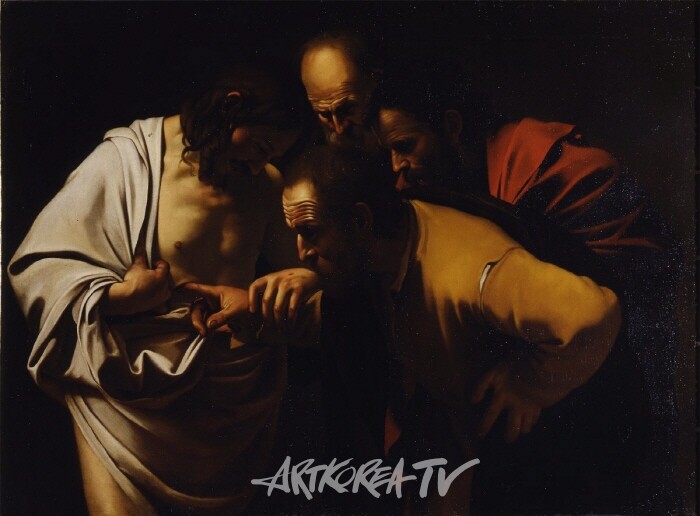 카라바조의 영향을 받은 작가의 ‘성 토마스의 의심’, 1601~1602년 경, 우피치미술관 소장품. 액츠매니지먼트 제공