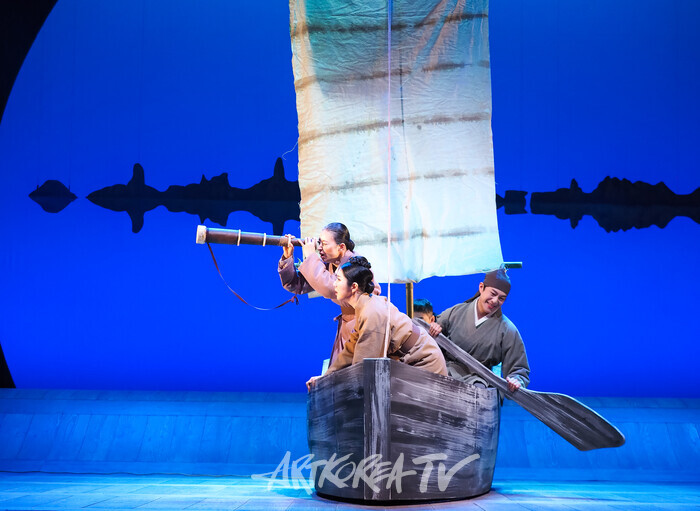 연극 '퉁소소리' 전막 프레스콜(홍도 역 최나라, 옥영 역 정새별, 몽석 역 윤준호) 2024.11.11 사진 ⓒ아트코리아방송 이용선 기자​