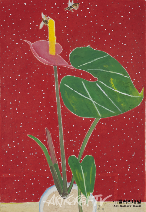 김선두, 낮별 꿀벌, 93x64cm, 장지에 채색, 2024