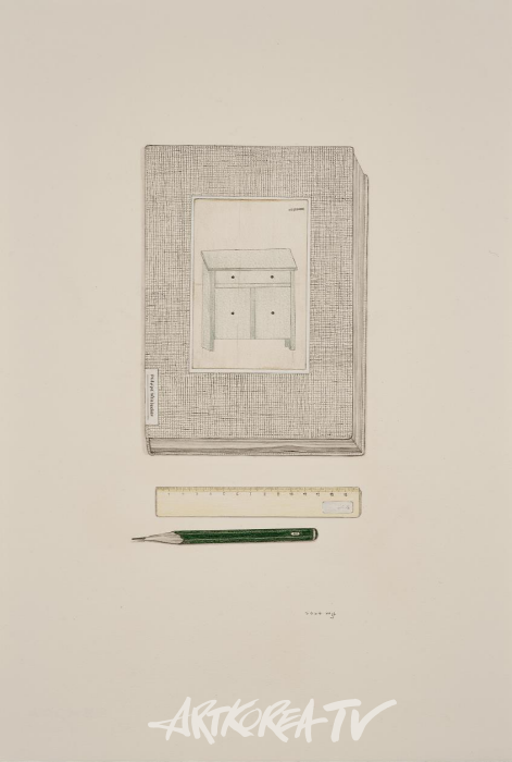 좋아하는 것들(2)-책과 자와 연필_종이에 연필, 색연필_56.5×38cm_2024