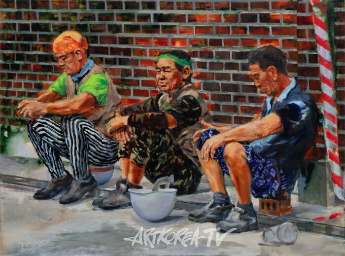 이문주_철거작업(홍연동) Demolition Workers(Hongyeon-dong)_acrylic on canvas_96.8 x 130.2cm_2021-2023