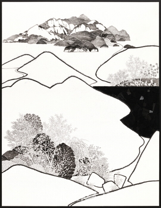 박영학, 단아한23-20, 장지,방해말,목탄,숯,연필, 65x50cm, 2023