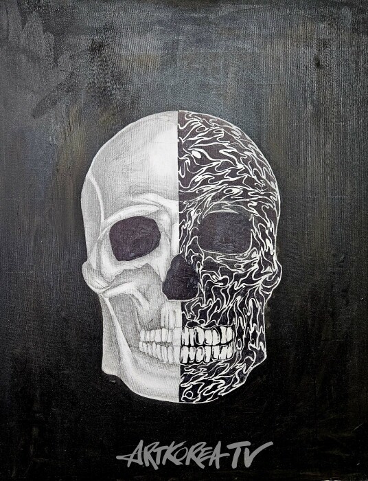 강탁, 죽음, 90×72cm, 캔버스에 유채, 펜, 마커, 2024