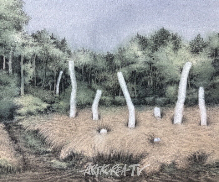 류승주, 율면에서, 60.6×72.7cm, 광목천에 채색,목탄,아크릴, 2024