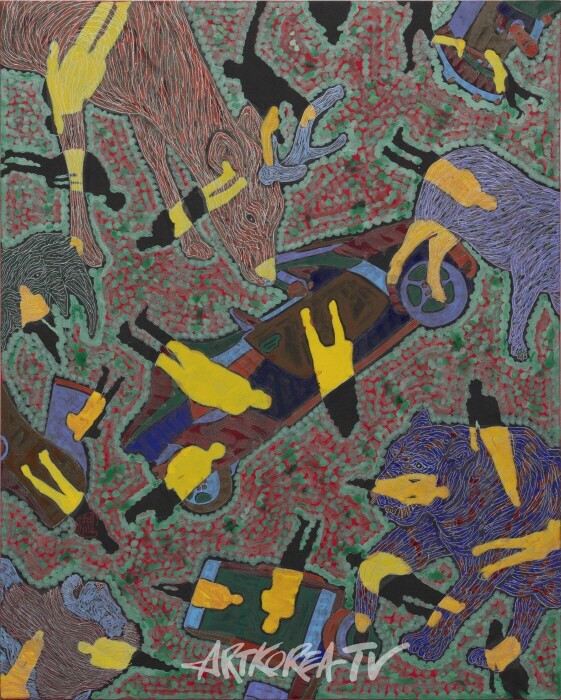 유목동물+인간-문명 2023-24, 100×80cm, 한지에 수묵채색 및 아크릴_1