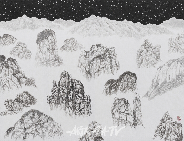 익명인간-생태순환도 10 , 112×146cm, 한지에 수묵채색, 2024