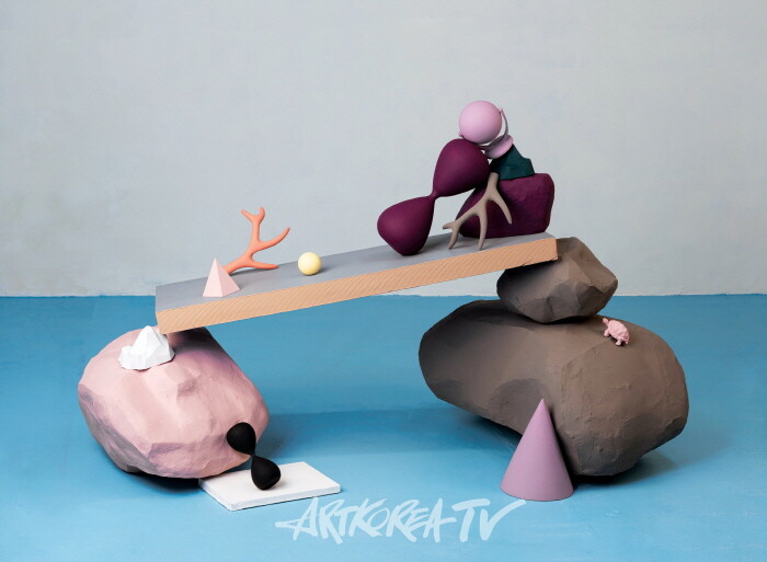 유현미,보라 빛 십장생,73x100cm,Oil and inkjet print on canvas,2024