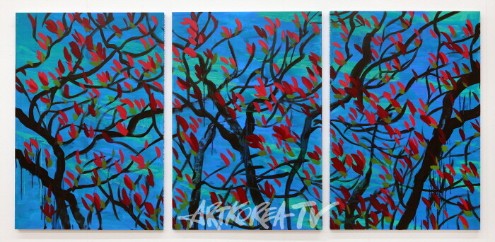 정직성,자목련 Magnolia Liliflora 202417,202418,202419_130.3×89.4cm(each),Acrylic and oil on canvas,2024