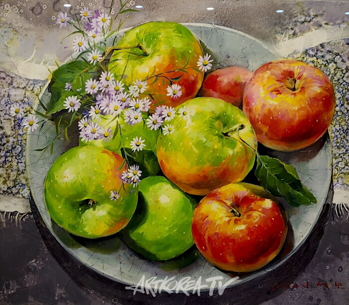 사과와 들꽃 53×45.5cm 유채화