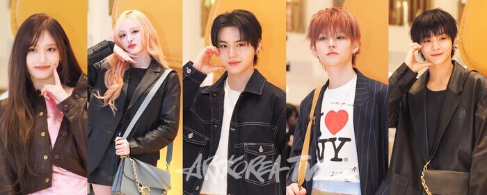코치(COACH) '코치 태비샵' 팝업 현장(사진 왼쪽부터 아이즈 이서, 리즈, 트레저 도영, 요시, 지훈) . 2025.02.21 사진 ⓒ아트코리아방송 이용선 기자