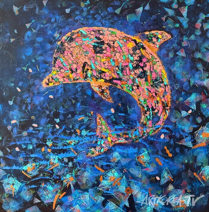 floatingDia, 91x91cm,   mixed media, 2023