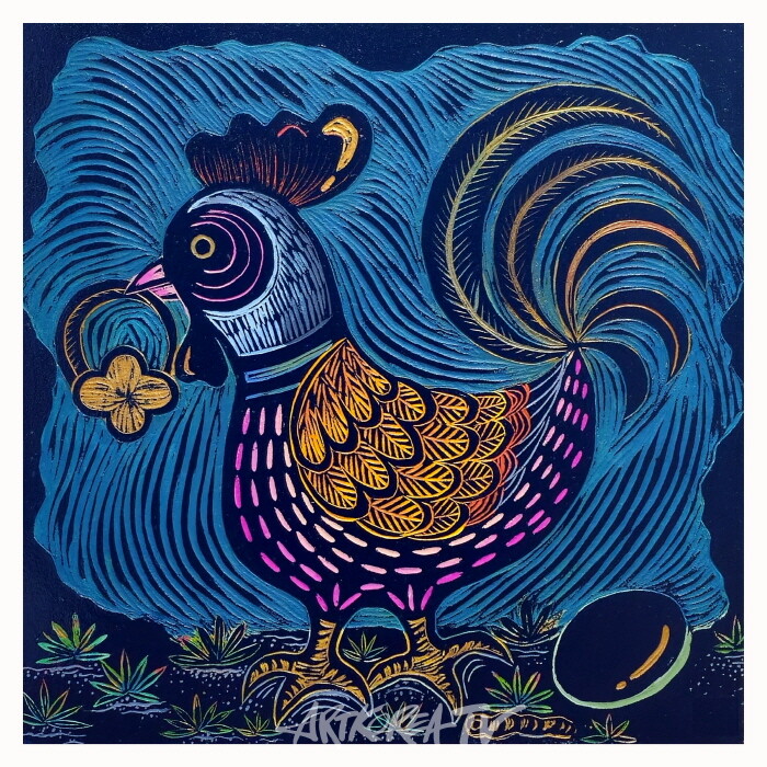 신미경 사랑은 반지를 물고 .... 47x47cm painting on woodcutblock  2024