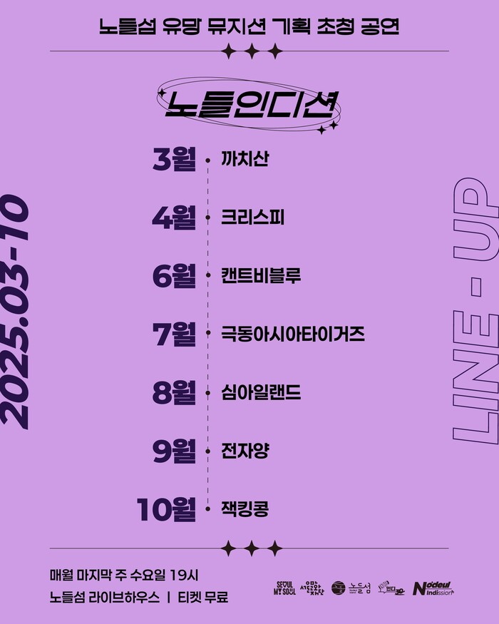 노들인디션 월별 공연 라인업. 제공 서울문화재단