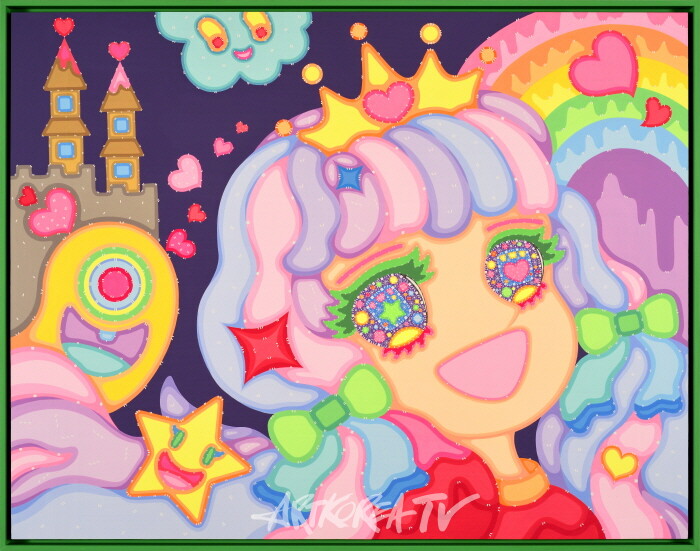 Wonderland, 95x121cm,  Acrylic on wood, 2024, Pop Green frame,