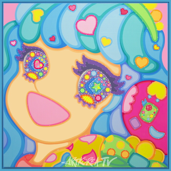 33. Wonderland, 95x95cm, Acrylic on wood, 2023, Pop orange Frame, 