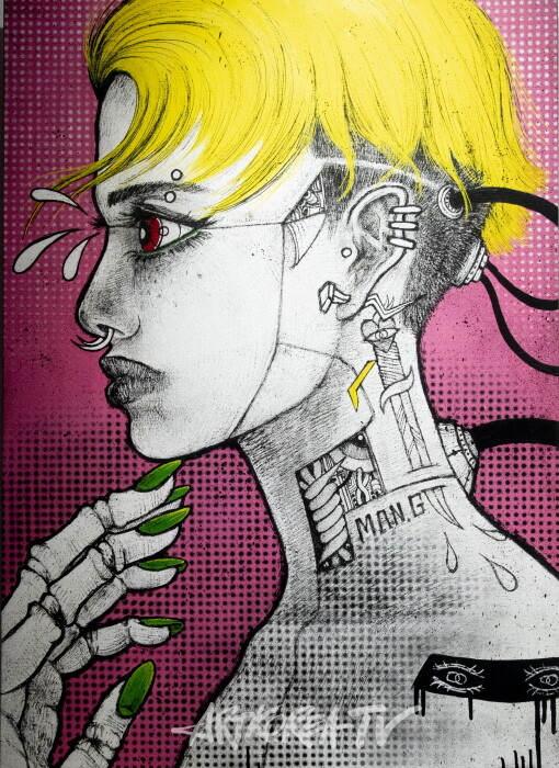 ID-ANDY 2025 100.0×70.0cm 아크릴 물감, 아크릴 스프레이 만지