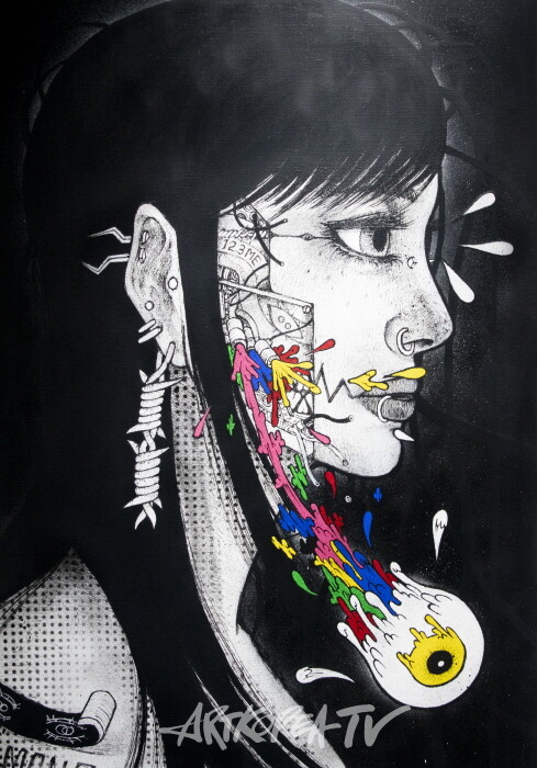 ID-CLARA 2025 100.0×70.0cm 아크릴 물감, 아크릴 스프레이 만지