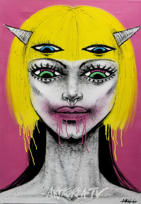 스크류바 2023 100.0×70.0cm 아크릴 물감, 아크릴 스프레이 만지