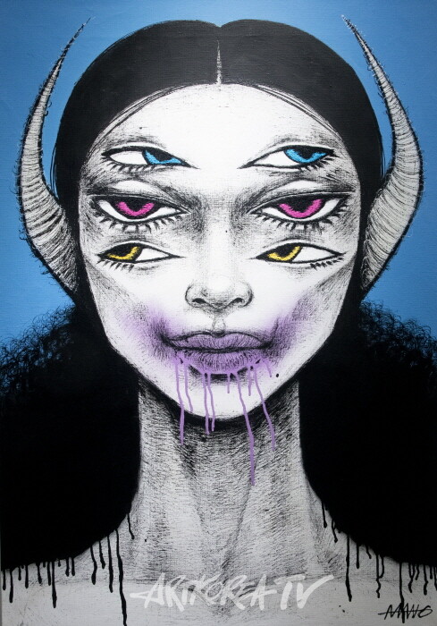 폴라포 2023 100.0×70.0cm 아크릴 물감, 아크릴 스프레이 만지