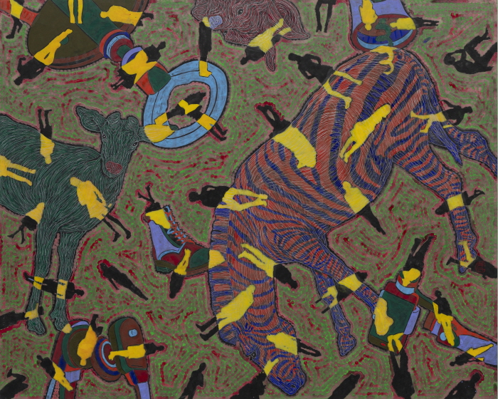 허진개인전-유목동물+인간-문명 2025-2, 130×162cm, 한지에 수묵채색 및 아크릴, 2025.TIF(2층방정면)