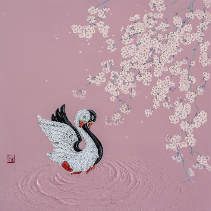 최지윤 作_ 사랑하놋다2507, 73x73cm, 캔버스에 장지, 멜리다이아몬드, 혼합재료, 2025-사진 네오아트센터 제공