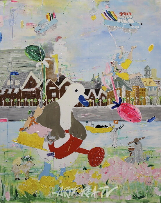 윤정원-같이 마시자 물 Let's drink water togehter 162×130cm Acrylic on canvas 2024-2025-사진 김한정 기자