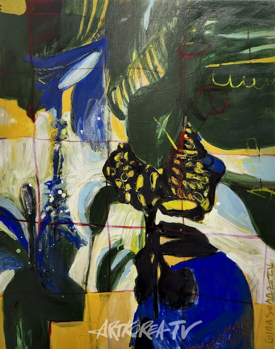 지나손-키스 한번은 해주겠지 이 야밤에 날 불러냈으니_한강의 채식주의자증 91×73cm Oilpastel,  acrylic on canvas 2024-사진 김한정 기자