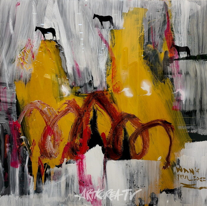 왕열-Utopia-Meditation, 2021 115×115cm Oil & Acrylic on sheet zine-사진 김한정 기자