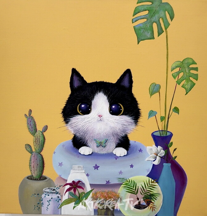아세움-화분과 고양이-UPCYCLING Acrylic on canvas 53×53cm 2025-사진 김한정 기자