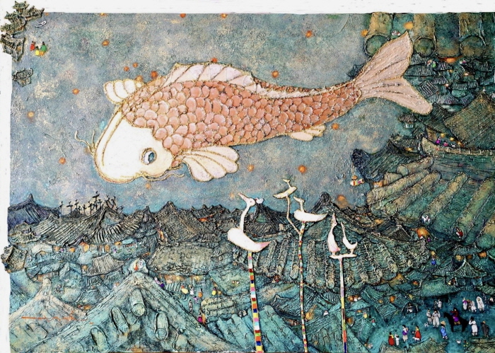 ‘물고기의 판타지2’ Mixed media on canvas 162x112cm 2025-사진제공 장혜숙 작가