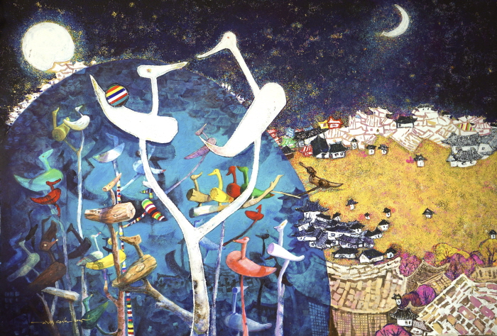  ‘잔칫날(봄날에)‘ Mixed media on canvas 177x120cm 2025-사진제공 장혜숙 작가