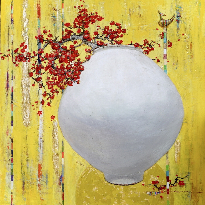 ‘사랑의 봄꽃을 피우다’ Mixed media on canvas 91x91cm 2025-사진제공 장혜숙 작가