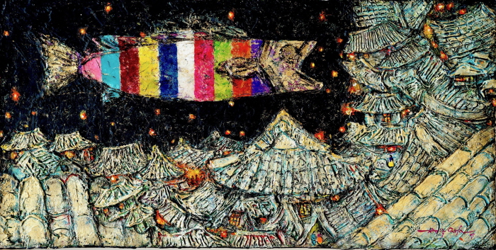 ’물고기의 판타지3‘ Mixed media on canvas  60x30 2025-사진제공 장혜숙 작가