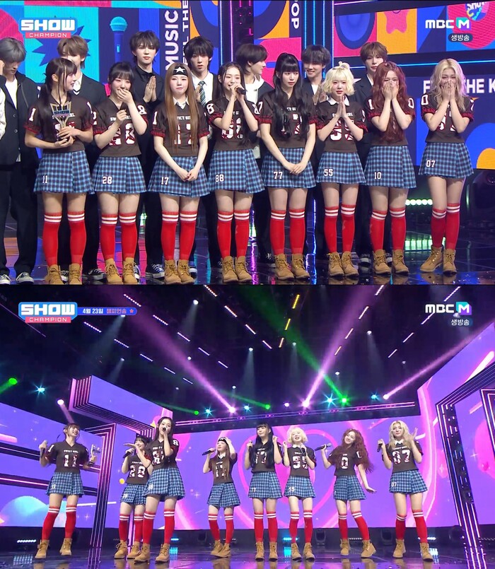 유니스 쇼!챔피언 방송 이미지. 제공 F&F엔터테인먼트, MBC M '쇼! 챔피언' 방송 캡처