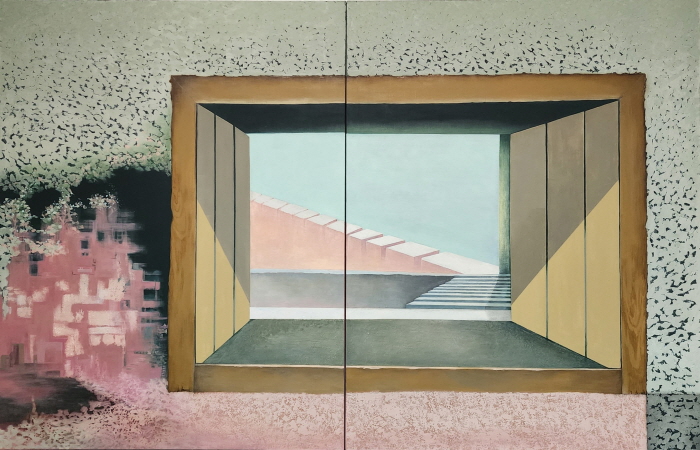 문을 열다 3, 캔버스 위에 아크릴릭, 석채 182x117cm, 2025년 작-사진제공 이진자 작가