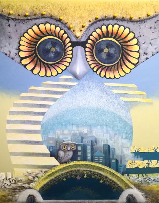 시선, 캔버스 위에 아크릴릭, 석채 91x117cm 2024년 작-사진제공 이진자 작가