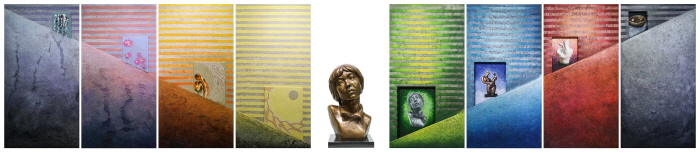 변곡점 그리고 알파 540X120cm 목판 위에 아크릴릭, 석채 2025년 작-사진제공 이진자 작가