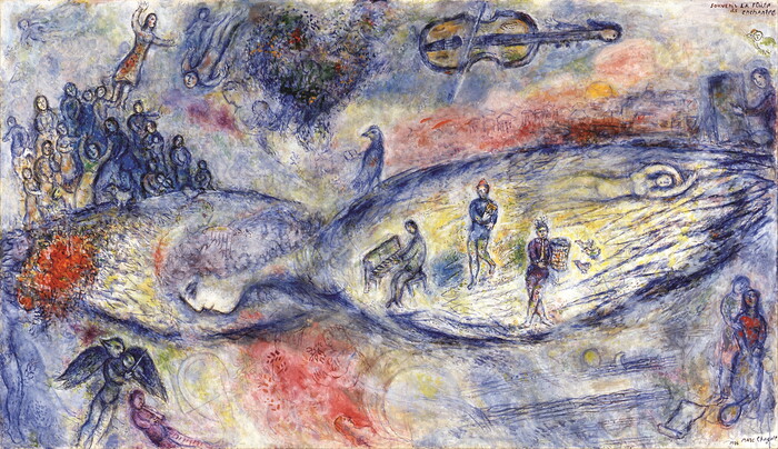 Marc Chagall, Souvenir de la Flûte enchantée, 1976, Tempera, oil and sawdust on canvas. © Chagall ®, by SIAE 2025.