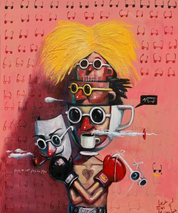 앤디워홀과 바스키아와 반고흐와 달리와 마그리트, 72.7x60.6cm, Oil on canvas, 2025-사진제공 보자르갤러리