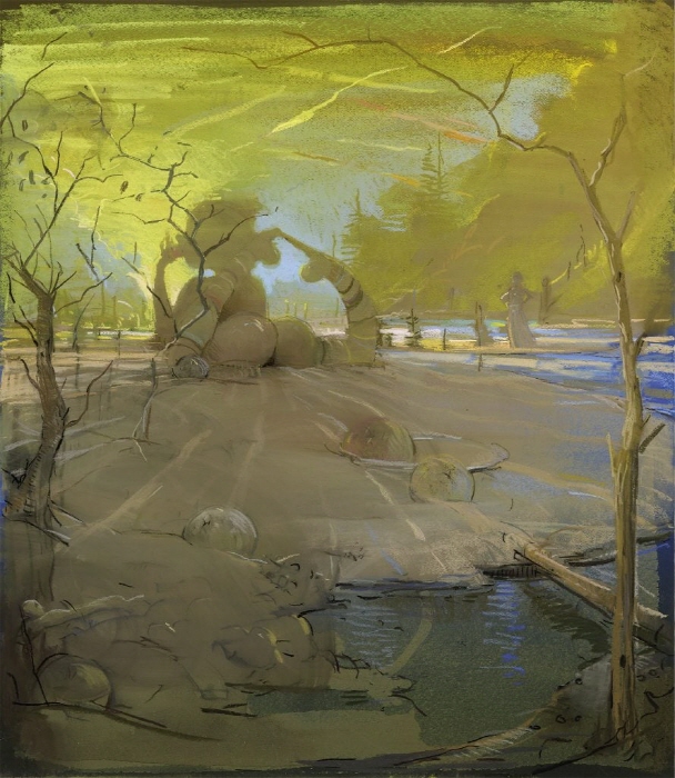 리사 유스카바게(1962년생), 네온 선셋 , 2013. 파스텔톤으로 수작업으로 추가한 모노프린트에 알루미늄을 부착한 작품. 개인 소장품 © 리사 유스카바게. 작가와 데이비드 즈워너 제공.