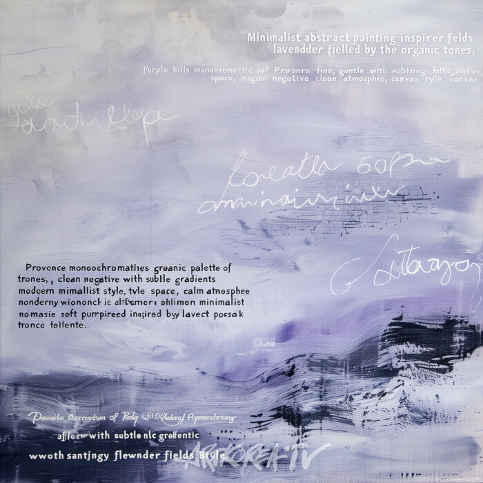 Lavender Field in Provence-by Professor Emeritus PARK Jongkwan.  2025, 50.0x50.0cm, pigment print on canvas. 남프랑스 발랑솔 고원은 라벤더 천국이다. 6월말부터 한 달간 프로방스는 보라색으로 바뀐다. 라벤더 고원의 능선들과 어우러진 수많은 직선과 곡선의 조합은 이 지역을 지구 최고의 공간 예술품으로 만든다. 작품의 하얀 곡선과 글씨는 나에게 무엇을 말하고 있는 것일까?-사진 김한정 기자