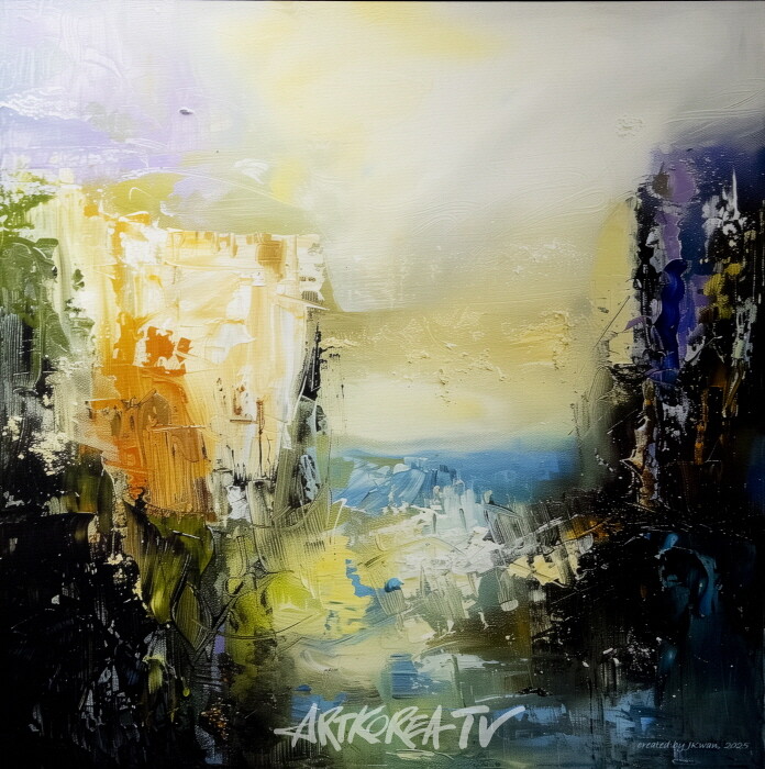 Giant's Causeway in Northern Ireland-by Professor Emeritus PARK Jongkwan.  2025, 50.0x50.0cm, pigment print on canvas. 2002년도 방문했었던 북아일랜드의 자이언츠 코즈웨이에서의 감동을 표현해 보고 싶었다. 수없이 펼쳐진 현무암 주상절리, 눈물 나는 감동이었다. 지구촌에 이런 곳이 있다는 것이 너무 고맙다. 결과물 만족도 별 다섯 개다.-사진 김한정 기자