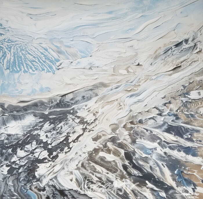 Mudflat of Korea-by Professor Emeritus PARK Jongkwan. 2025, 50.0x50.0cm, pigment print on canvas. 한국의 갯벌은 세계 5대 갯벌이다. 세계유산으로 지정, 보호되어야 우리의 자산이다. 드넓은 갯벌의 아름다움을 어찌 표현하면 좋을까? 생명의 보고를 품은 우리는 얼마나 행복한가?-사진 김한정 기자